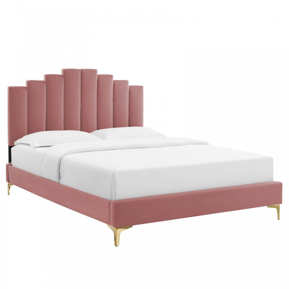 Elise Full Performance Velvet Platform Bed, Dusty Rose, MOD-6880-DUS