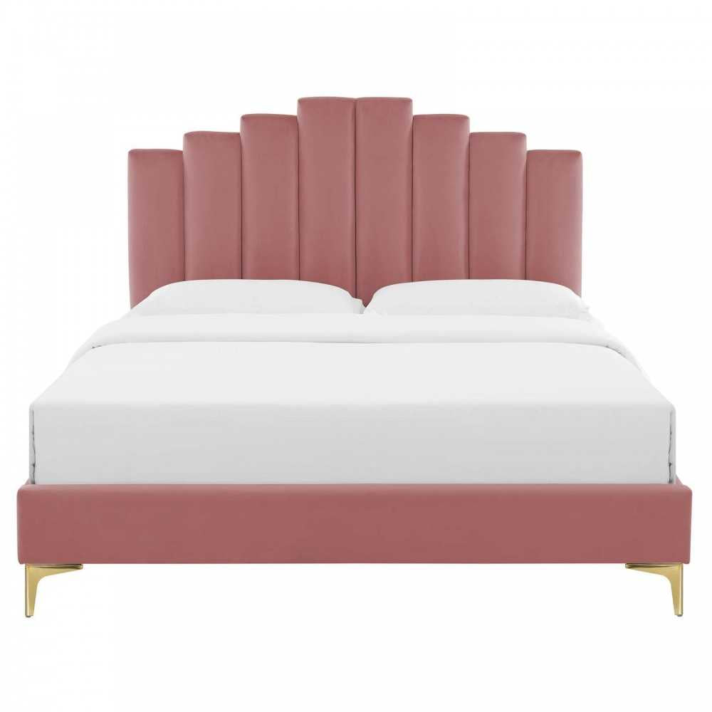 Elise Full Performance Velvet Platform Bed, Dusty Rose, MOD-6880-DUS