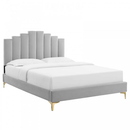 Elise Full Performance Velvet Platform Bed, Light Gray, MOD-6880-LGR