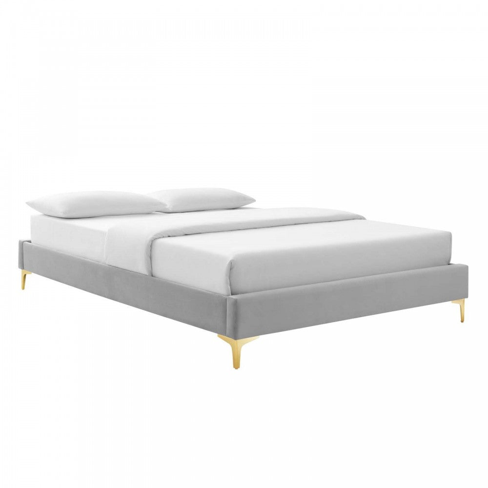 Elise Full Performance Velvet Platform Bed, Light Gray, MOD-6880-LGR