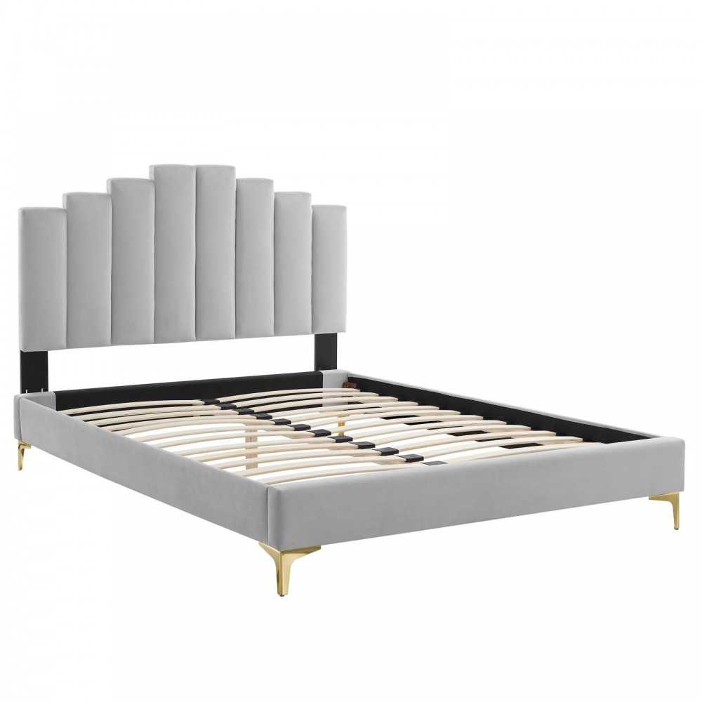 Elise Full Performance Velvet Platform Bed, Light Gray, MOD-6880-LGR