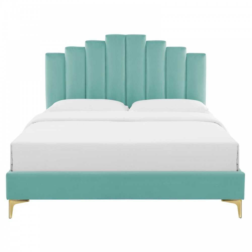 Elise Full Performance Velvet Platform Bed, Mint, MOD-6880-MIN