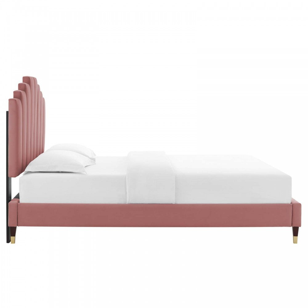 Elise Full Performance Velvet Platform Bed, Dusty Rose, MOD-6874-DUS