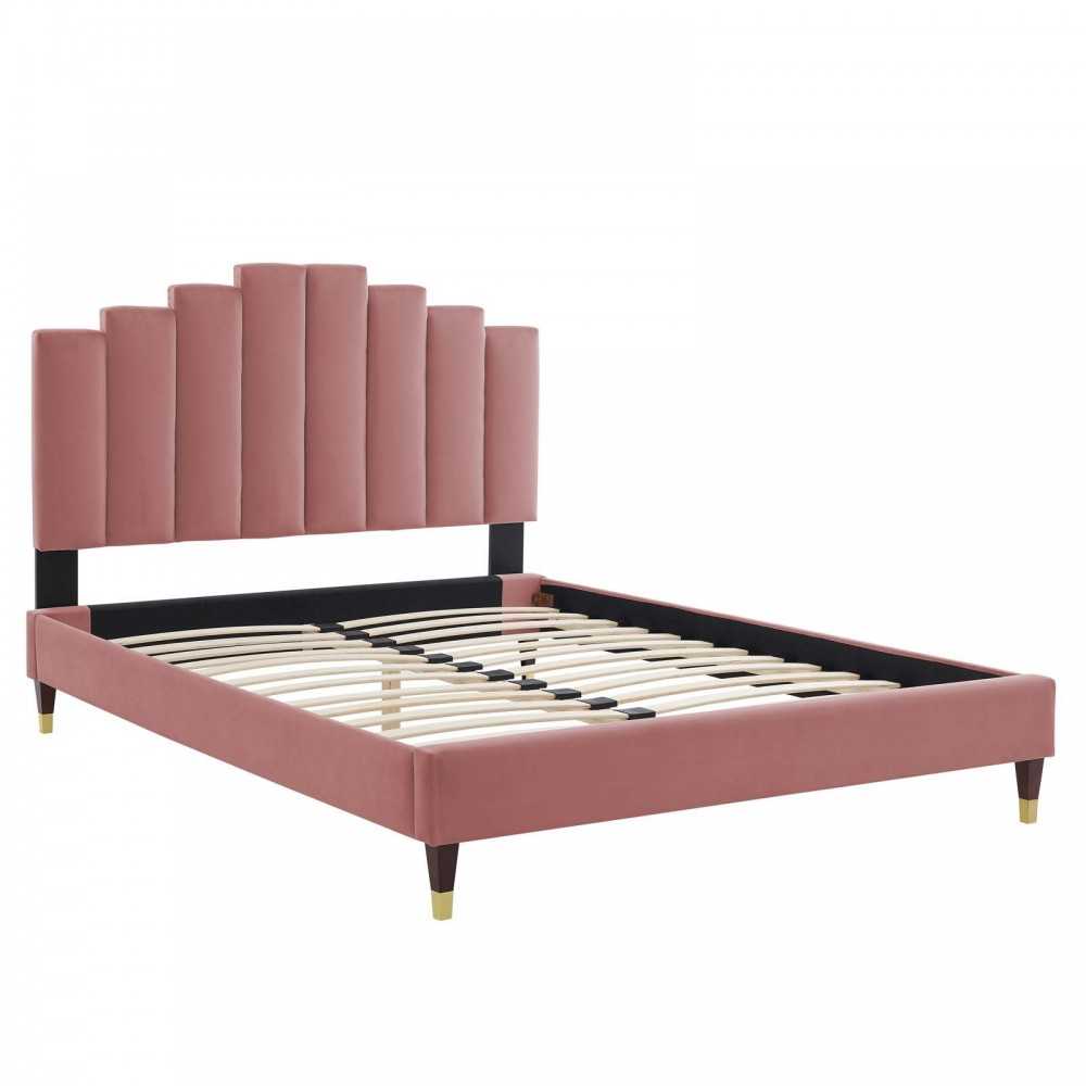 Elise Full Performance Velvet Platform Bed, Dusty Rose, MOD-6874-DUS