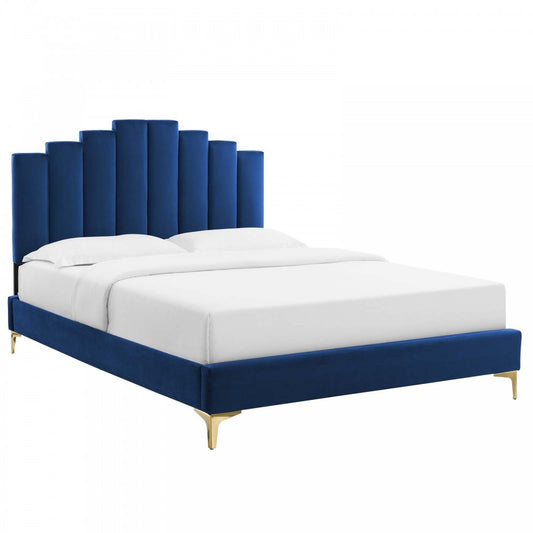 Elise Full Performance Velvet Platform Bed, Navy, MOD-6880-NAV