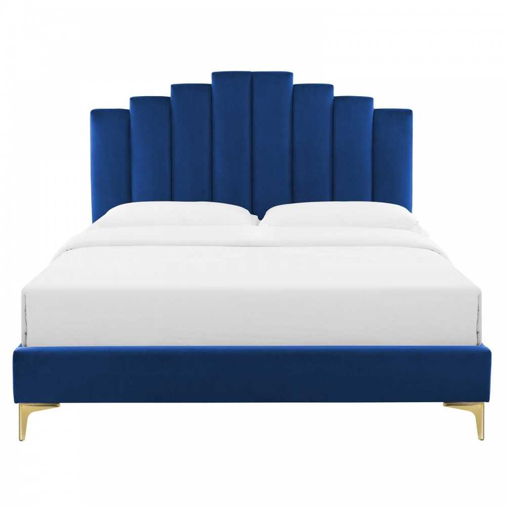 Elise Full Performance Velvet Platform Bed, Navy, MOD-6880-NAV