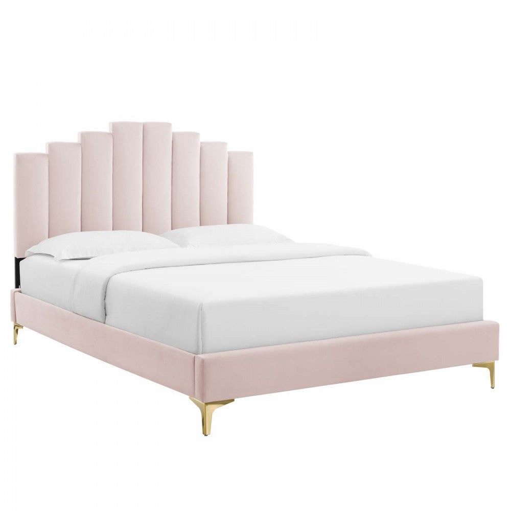 Elise Full Performance Velvet Platform Bed, Pink, MOD-6880-PNK