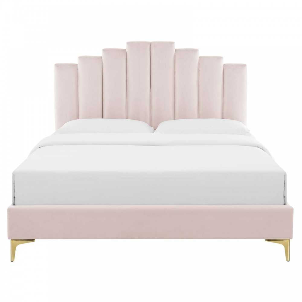Elise Full Performance Velvet Platform Bed, Pink, MOD-6880-PNK