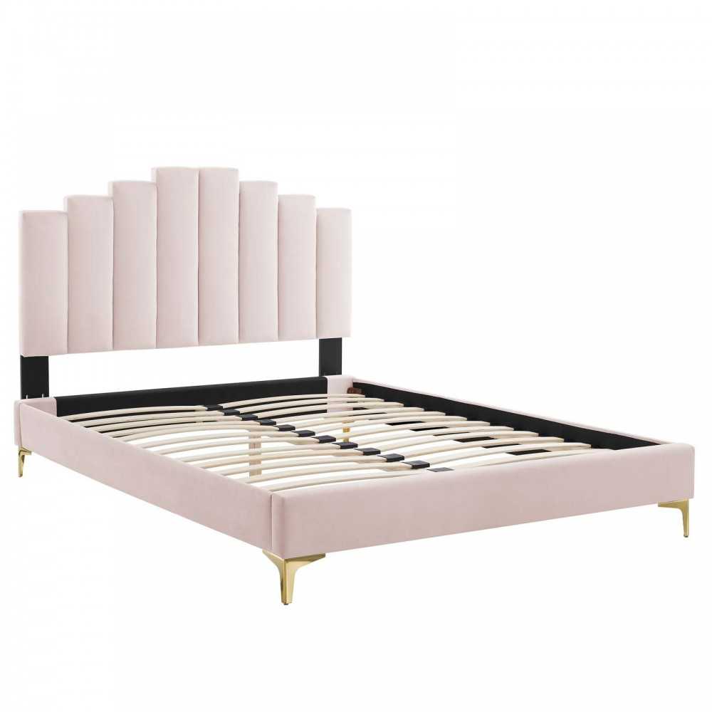 Elise Full Performance Velvet Platform Bed, Pink, MOD-6880-PNK