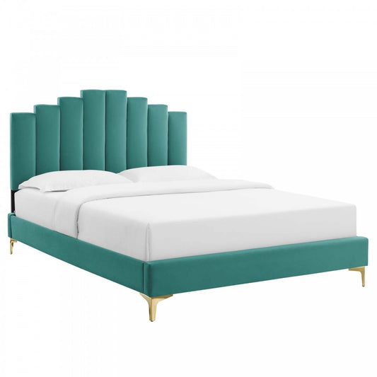 Elise Full Performance Velvet Platform Bed, Teal, MOD-6880-TEA