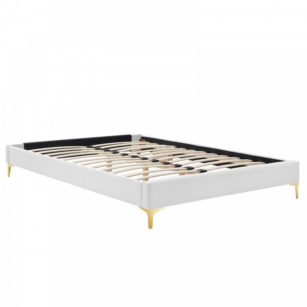 Elise Full Performance Velvet Platform Bed, White, MOD-6880-WHI