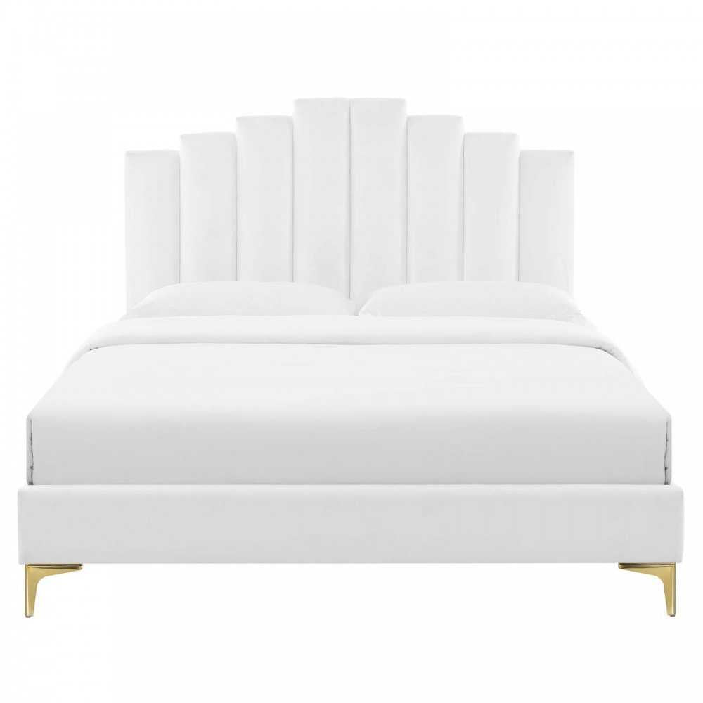Elise Full Performance Velvet Platform Bed, White, MOD-6880-WHI