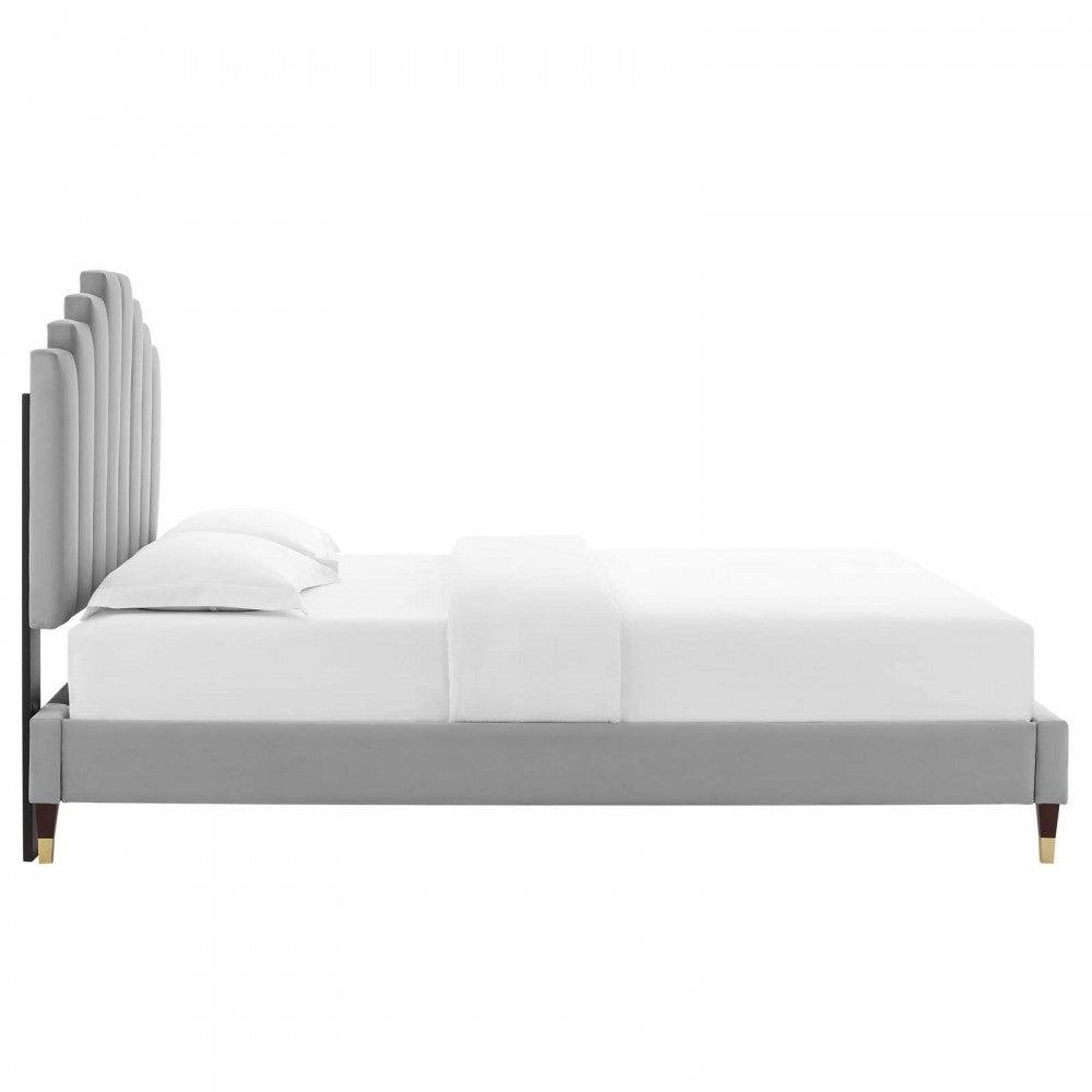 Elise Full Performance Velvet Platform Bed, Light Gray, MOD-6874-LGR
