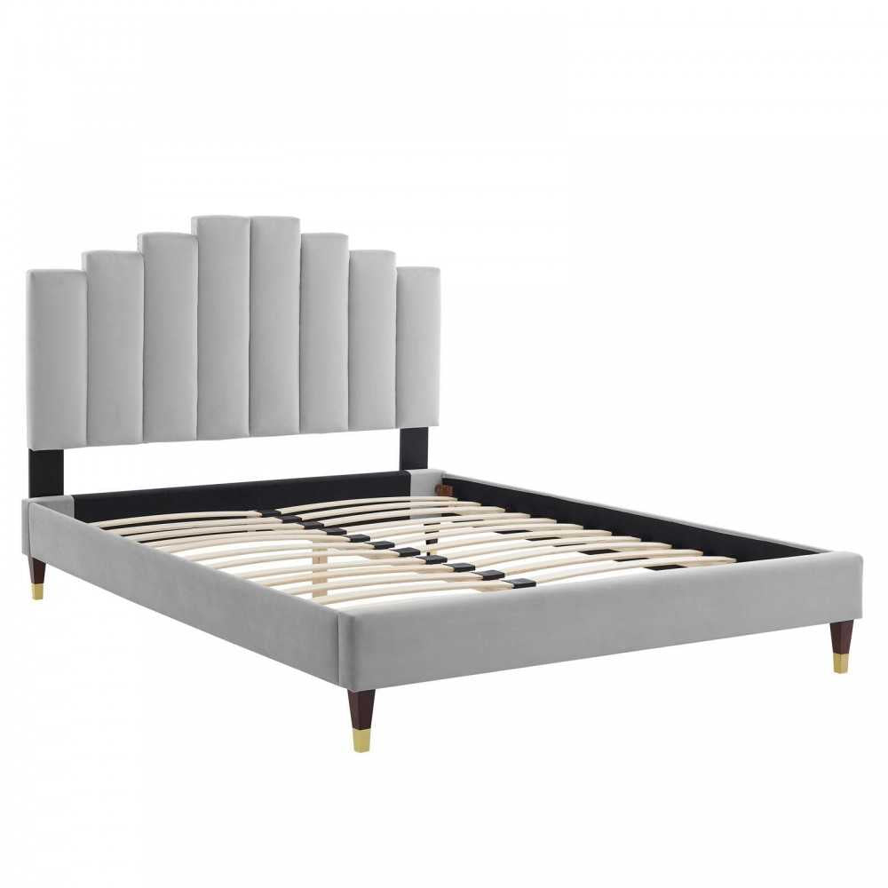 Elise Full Performance Velvet Platform Bed, Light Gray, MOD-6874-LGR