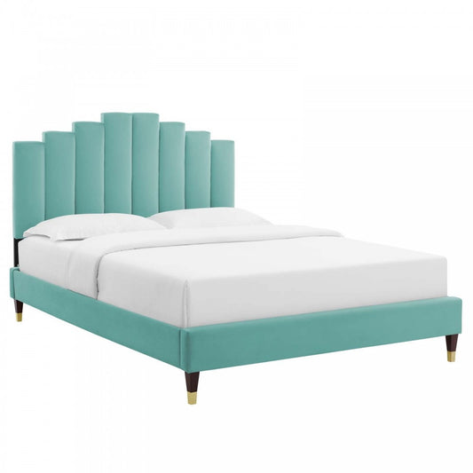 Elise Full Performance Velvet Platform Bed, Mint, MOD-6874-MIN