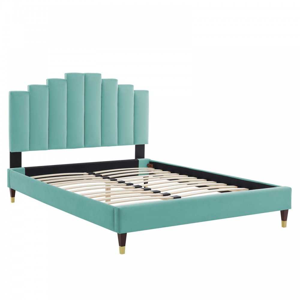 Elise Full Performance Velvet Platform Bed, Mint, MOD-6874-MIN
