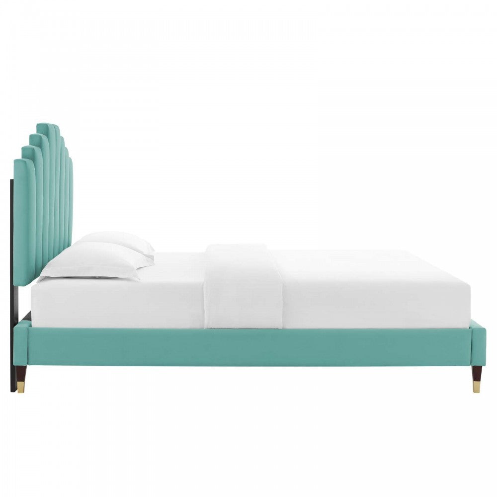 Elise Full Performance Velvet Platform Bed, Mint, MOD-6874-MIN