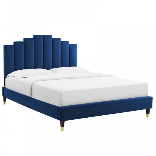 Elise Full Performance Velvet Platform Bed, Navy, MOD-6874-NAV