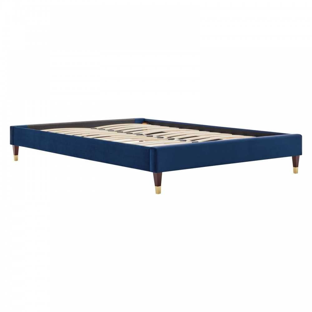 Elise Full Performance Velvet Platform Bed, Navy, MOD-6874-NAV