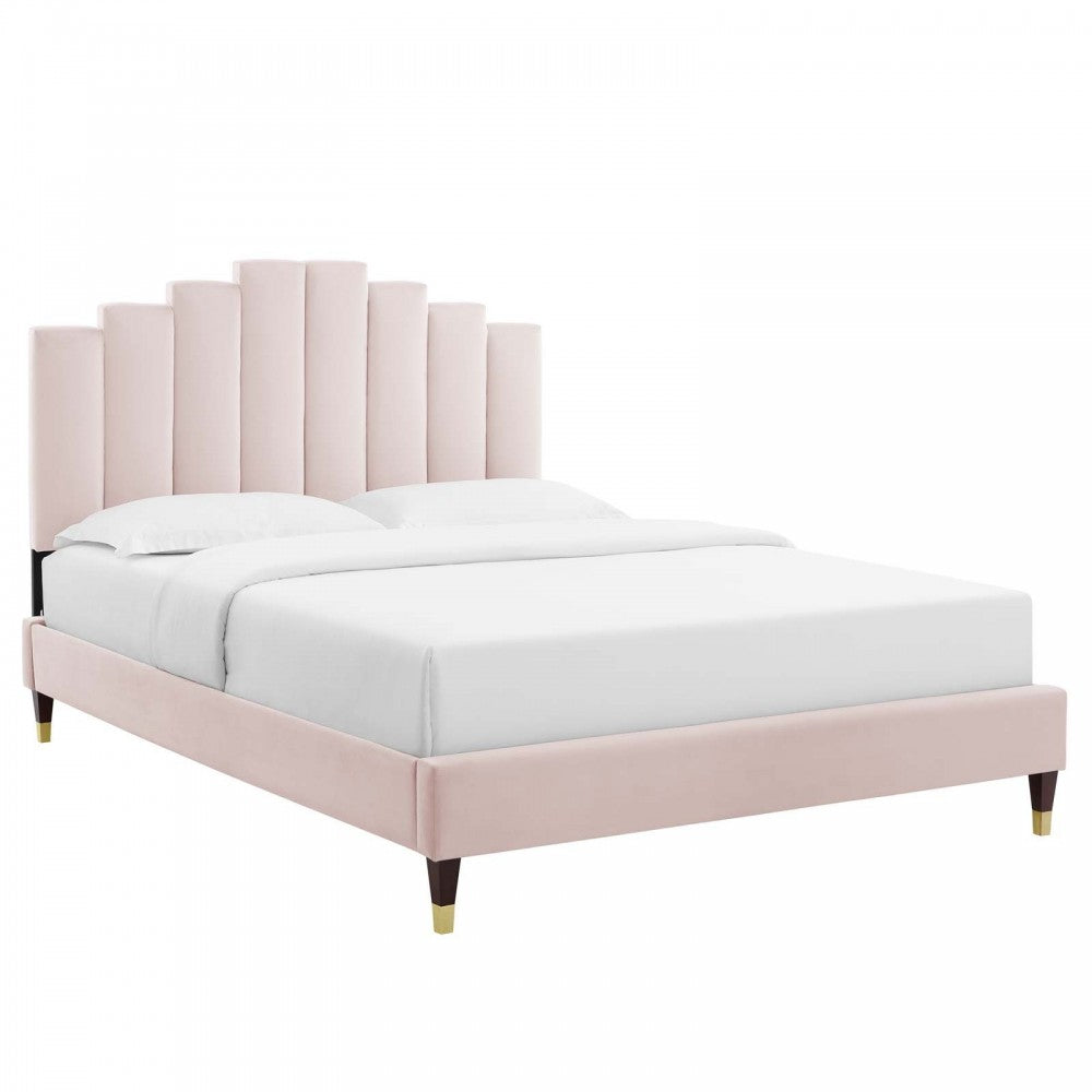 Elise Full Performance Velvet Platform Bed, Pink, MOD-6874-PNK