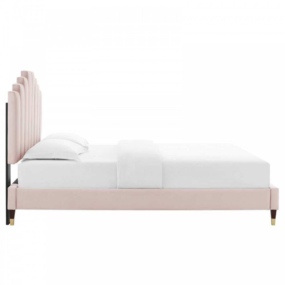Elise Full Performance Velvet Platform Bed, Pink, MOD-6874-PNK
