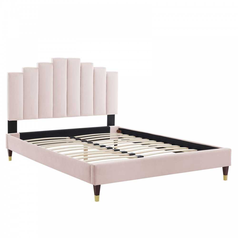 Elise Full Performance Velvet Platform Bed, Pink, MOD-6874-PNK