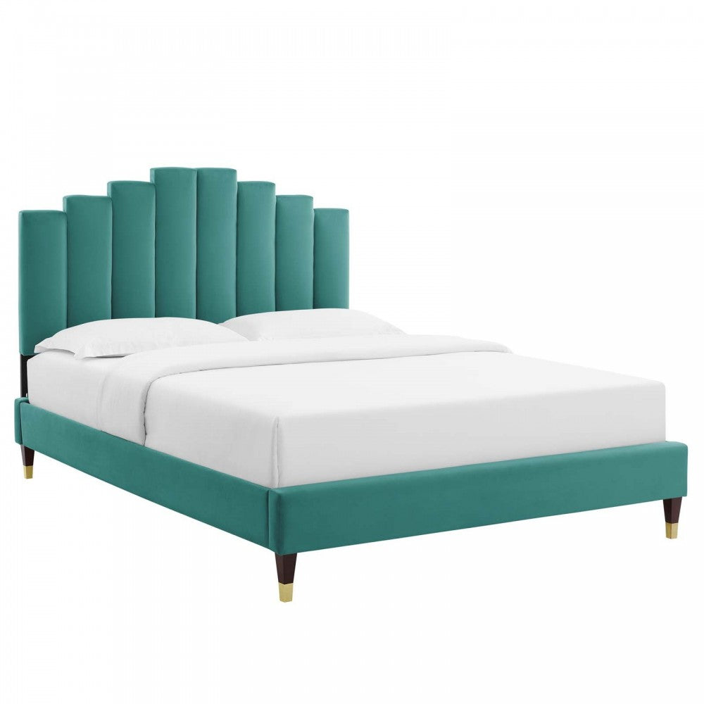 Elise Full Performance Velvet Platform Bed, Teal, MOD-6874-TEA