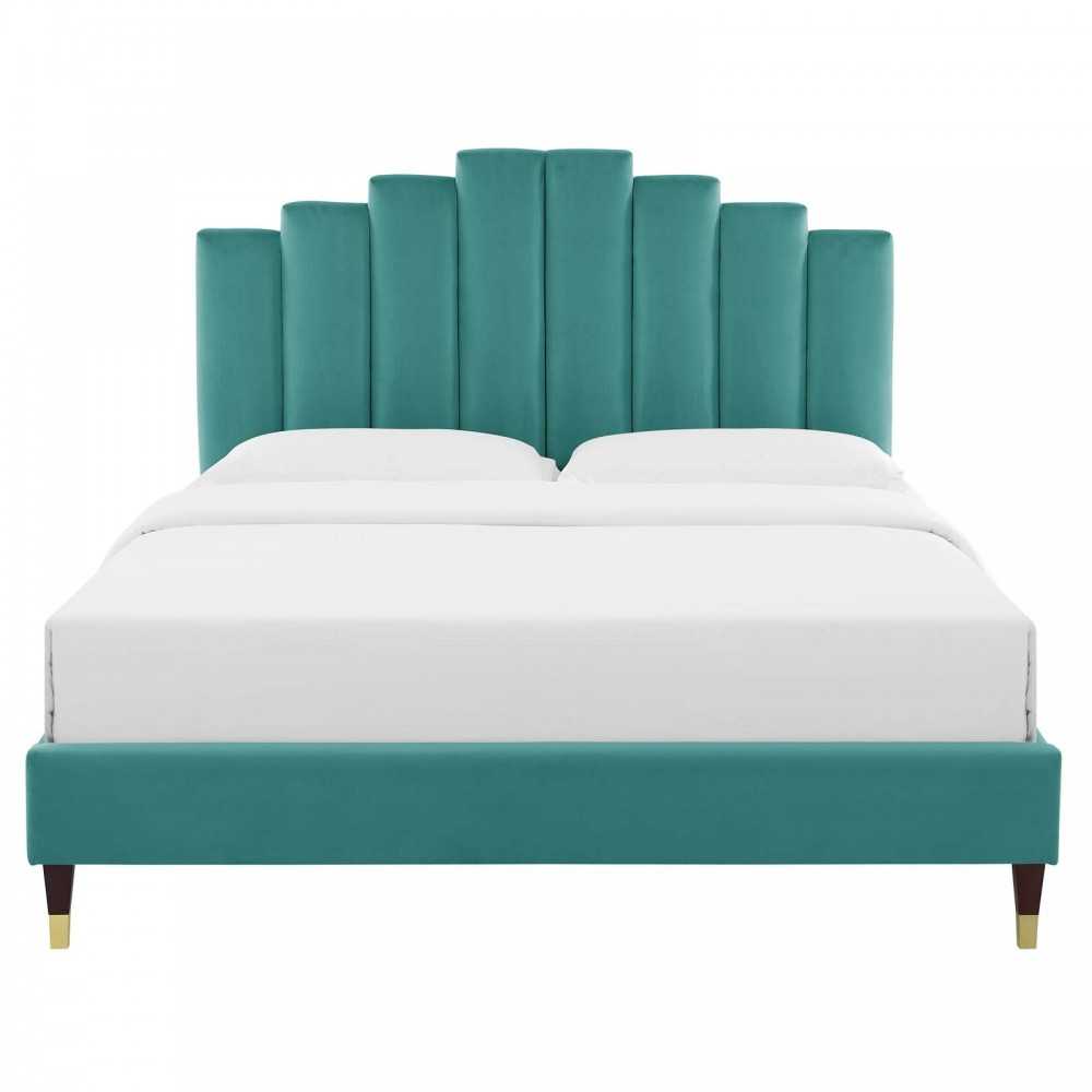 Elise Full Performance Velvet Platform Bed, Teal, MOD-6874-TEA