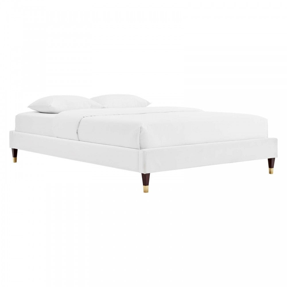 Elise Full Performance Velvet Platform Bed, White, MOD-6874-WHI