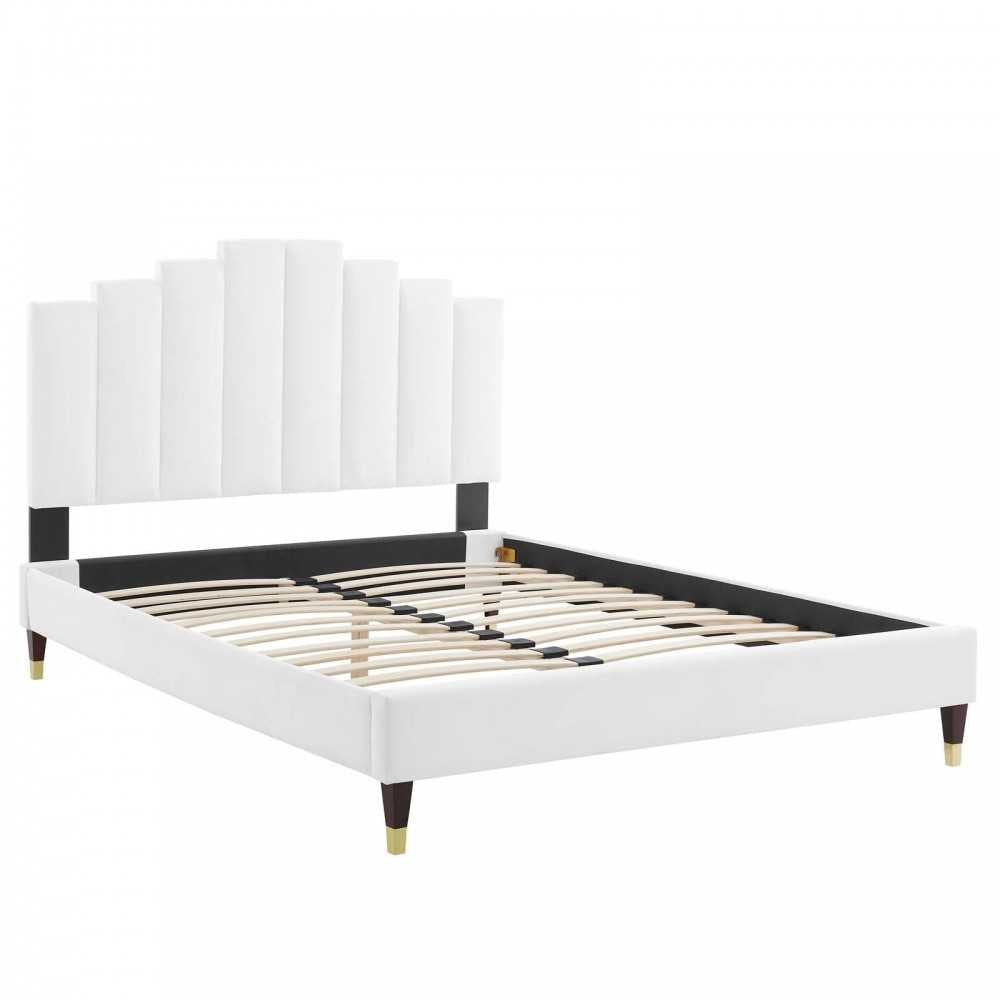 Elise Full Performance Velvet Platform Bed, White, MOD-6874-WHI