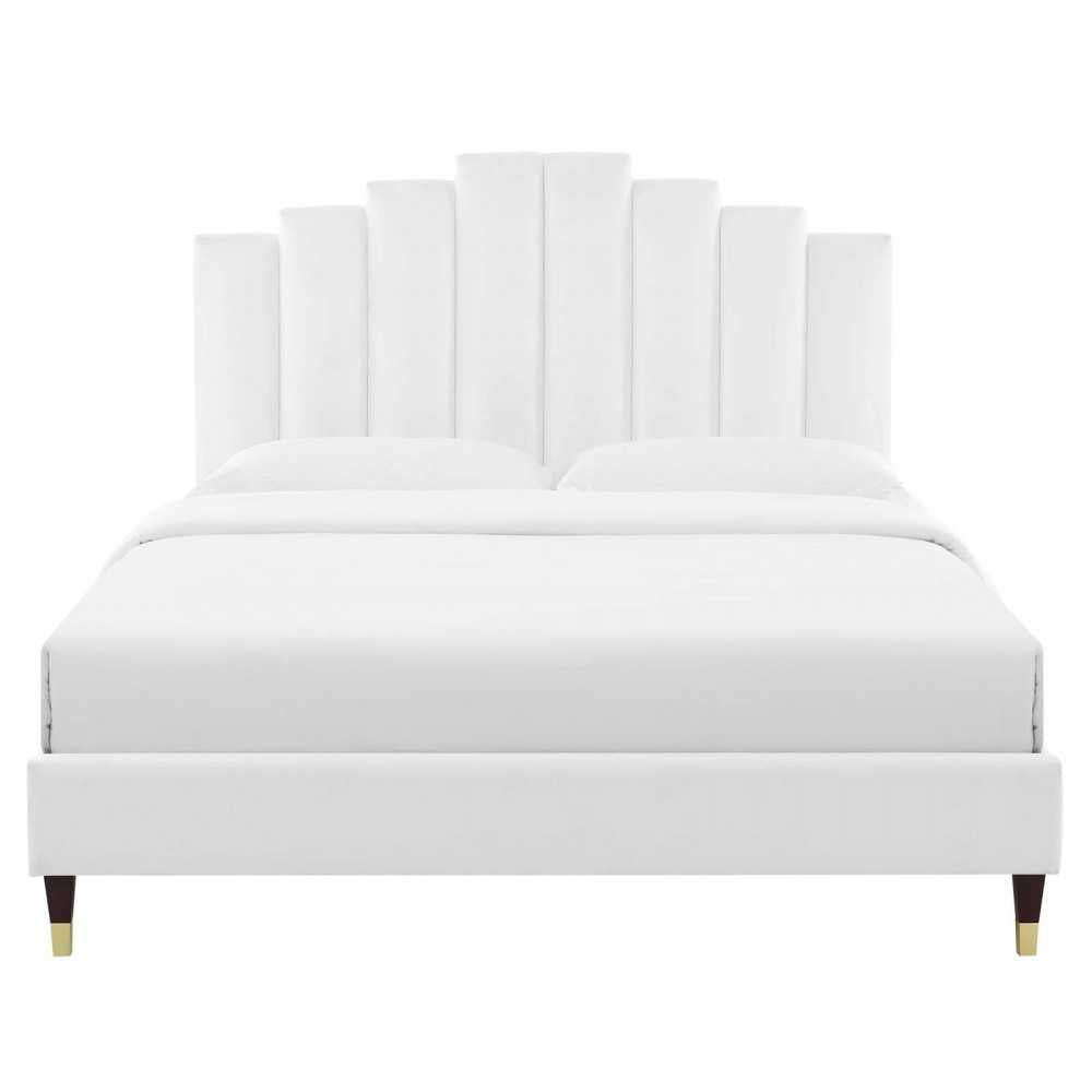 Elise Full Performance Velvet Platform Bed, White, MOD-6874-WHI