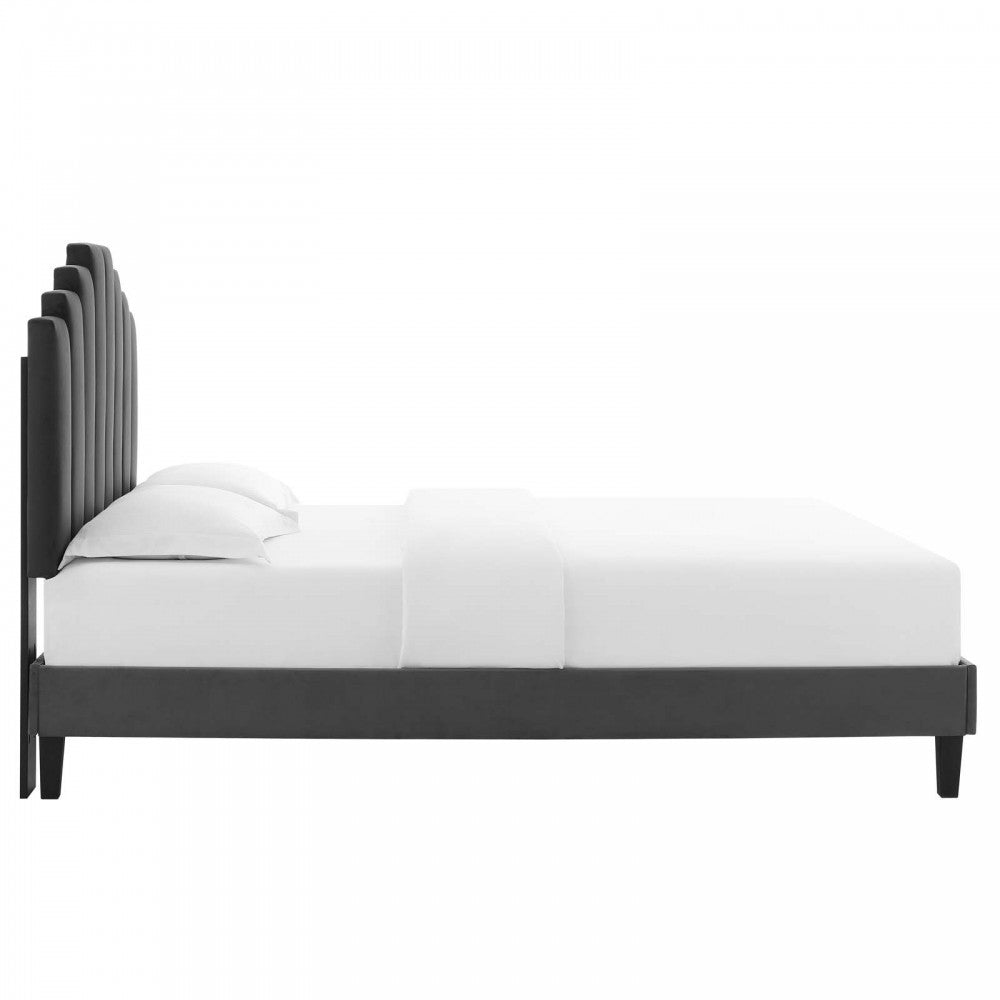 Elise Full Performance Velvet Platform Bed, Charcoal, MOD-6877-CHA