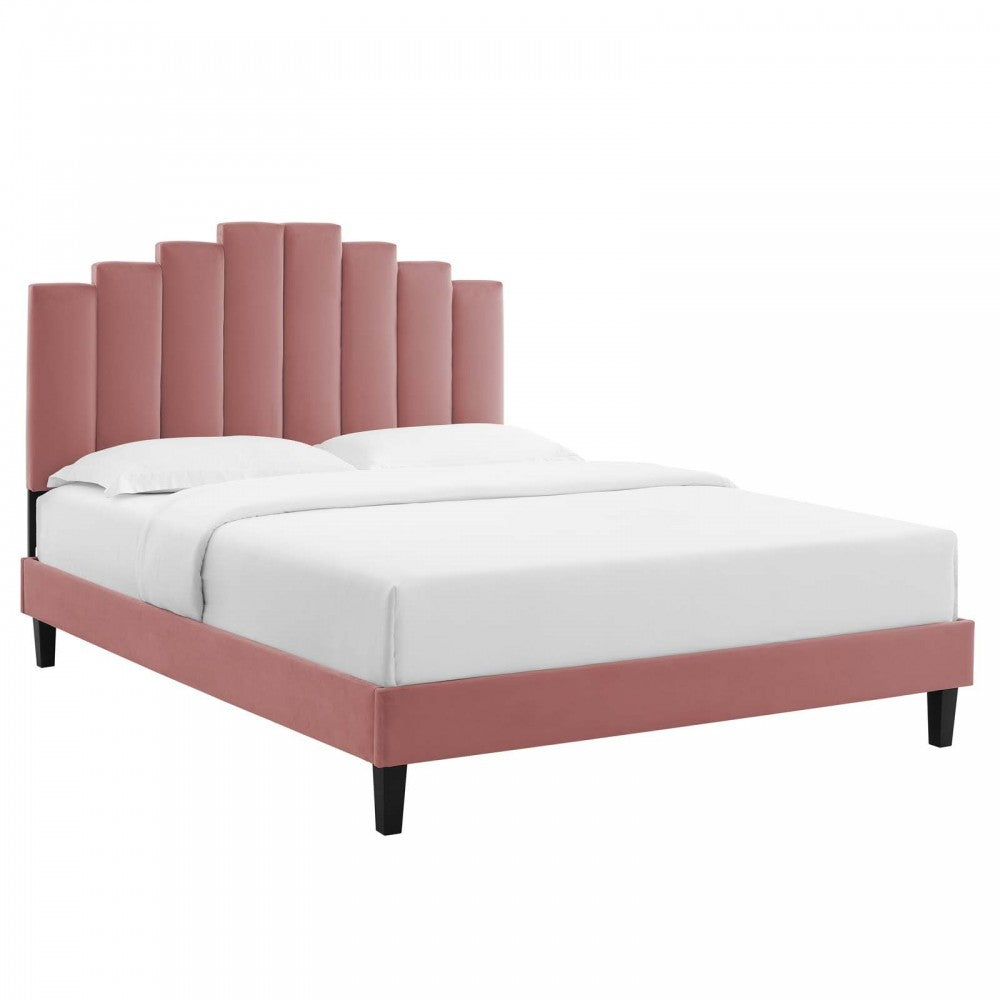 Elise Full Performance Velvet Platform Bed, Dusty Rose, MOD-6877-DUS