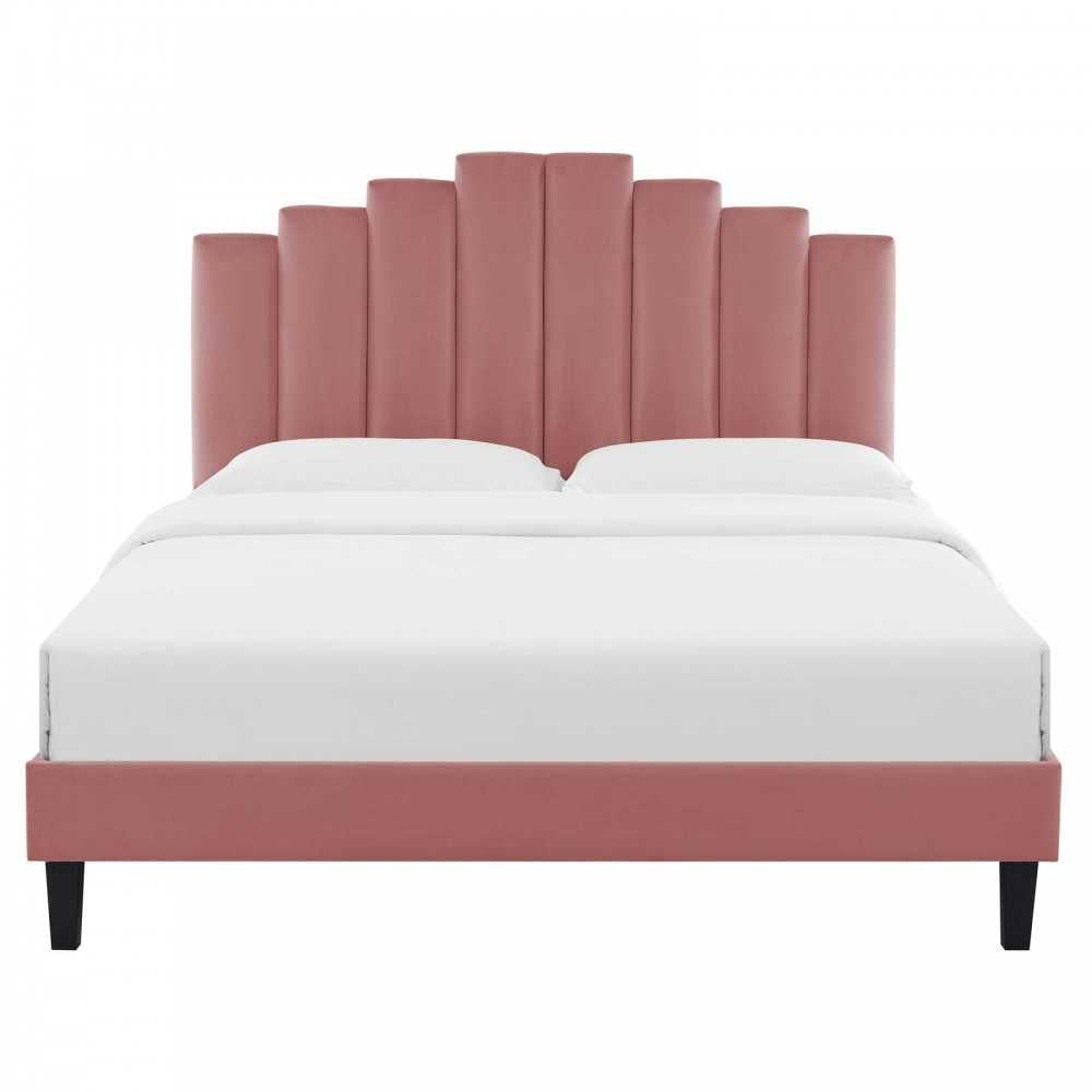 Elise Full Performance Velvet Platform Bed, Dusty Rose, MOD-6877-DUS