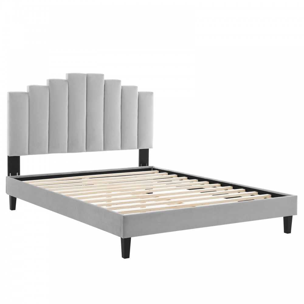 Elise King Performance Velvet Platform Bed, Light Gray, MOD-6878-LGR