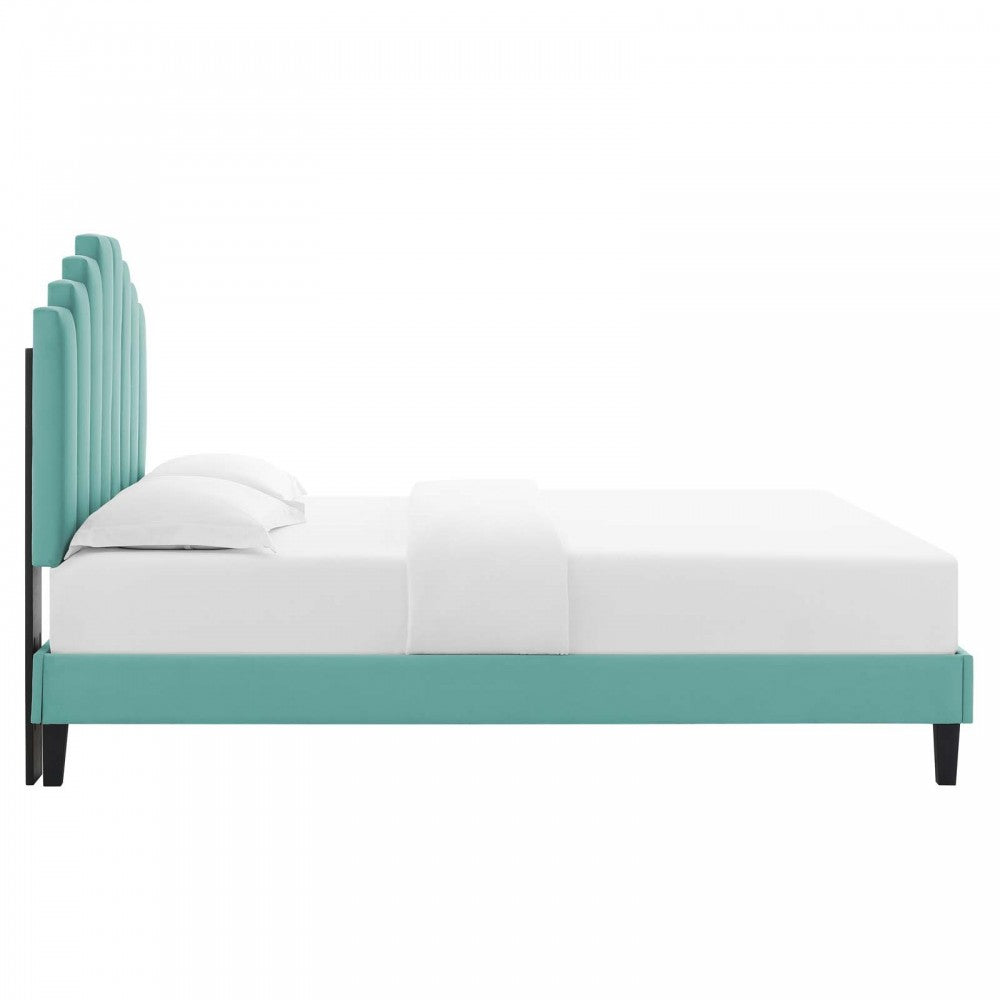 Elise King Performance Velvet Platform Bed, Mint, MOD-6878-MIN