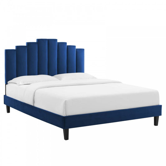 Elise King Performance Velvet Platform Bed, Navy, MOD-6878-NAV