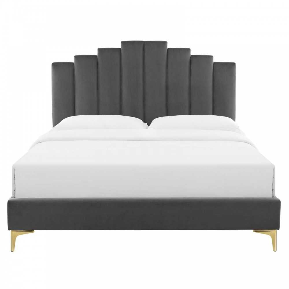 Elise King Performance Velvet Platform Bed, Charcoal, MOD-6881-CHA