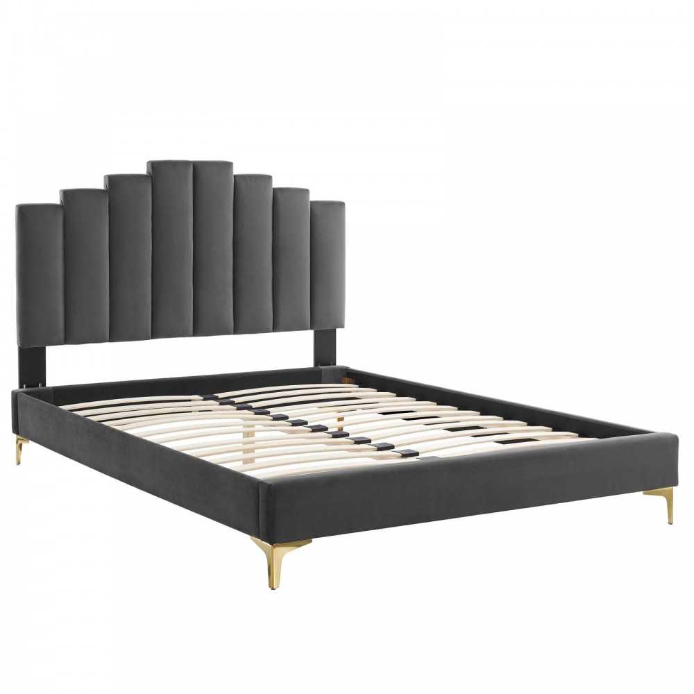 Elise King Performance Velvet Platform Bed, Charcoal, MOD-6881-CHA