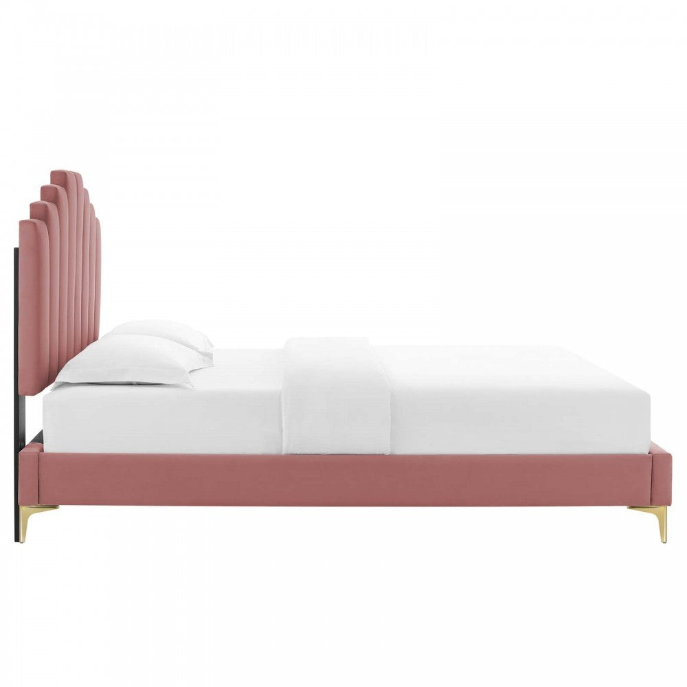 Elise King Performance Velvet Platform Bed, Dusty Rose, MOD-6881-DUS