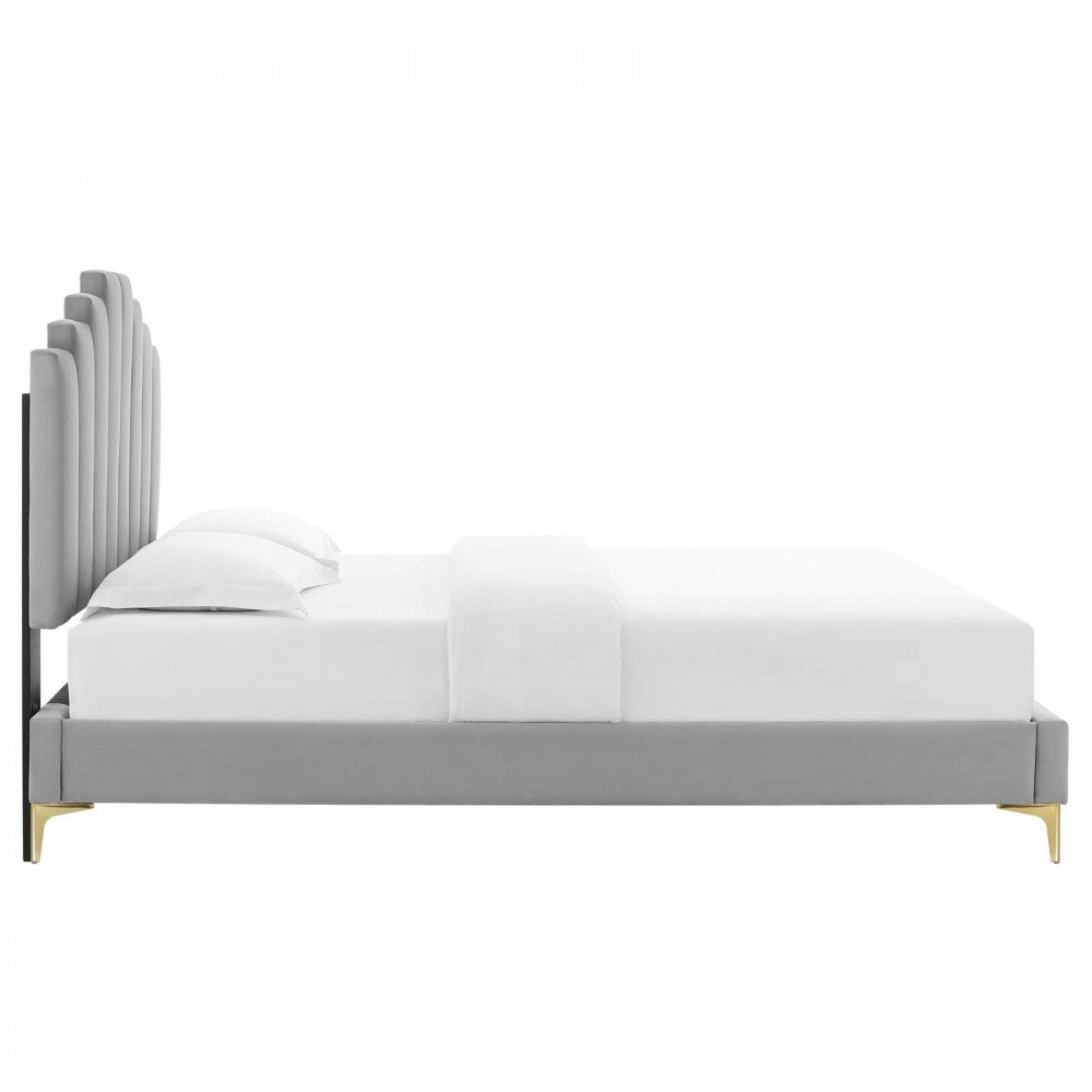 Elise King Performance Velvet Platform Bed, Light Gray, MOD-6881-LGR