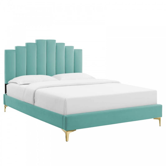 Elise King Performance Velvet Platform Bed, Mint, MOD-6881-MIN