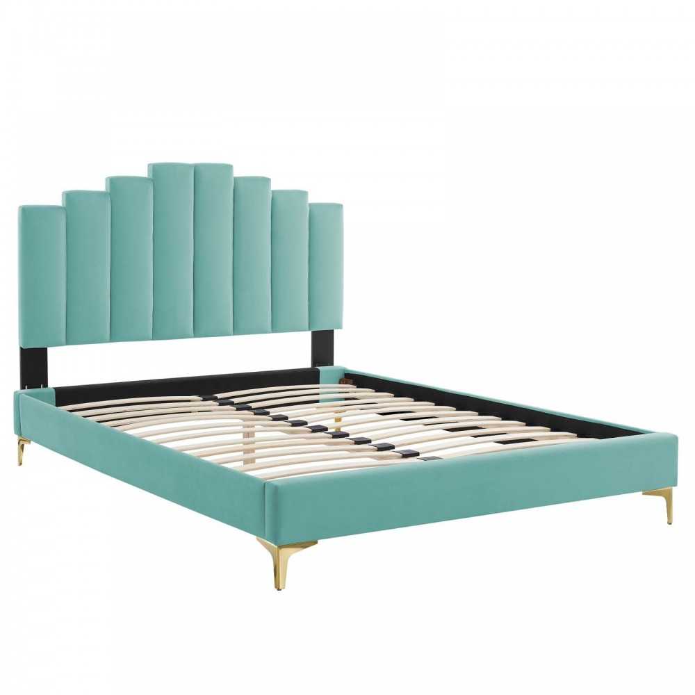 Elise King Performance Velvet Platform Bed, Mint, MOD-6881-MIN