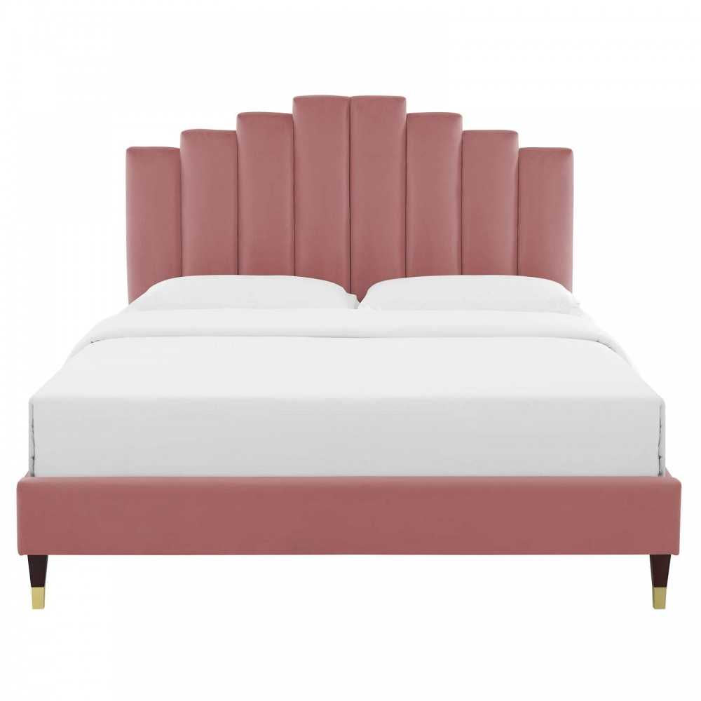 Elise King Performance Velvet Platform Bed, Dusty Rose, MOD-6875-DUS