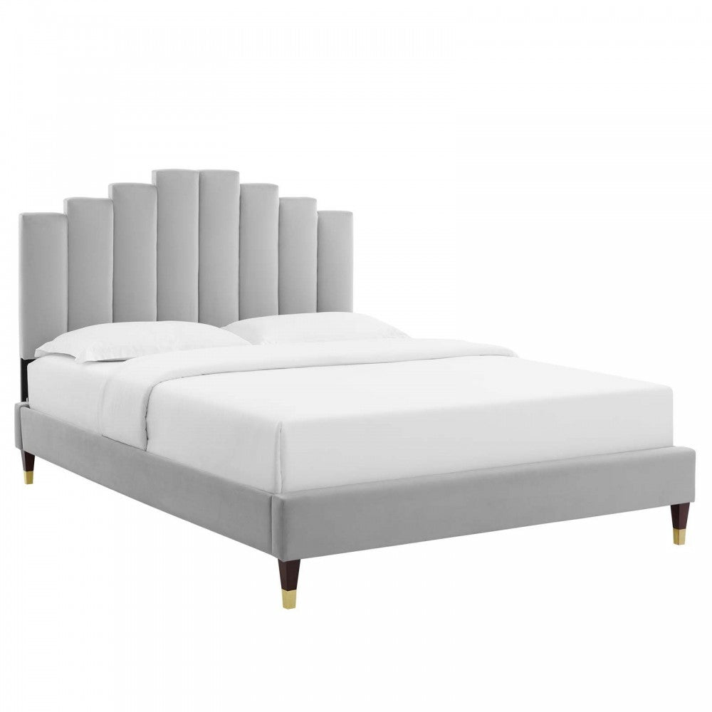 Elise King Performance Velvet Platform Bed, Light Gray, MOD-6875-LGR