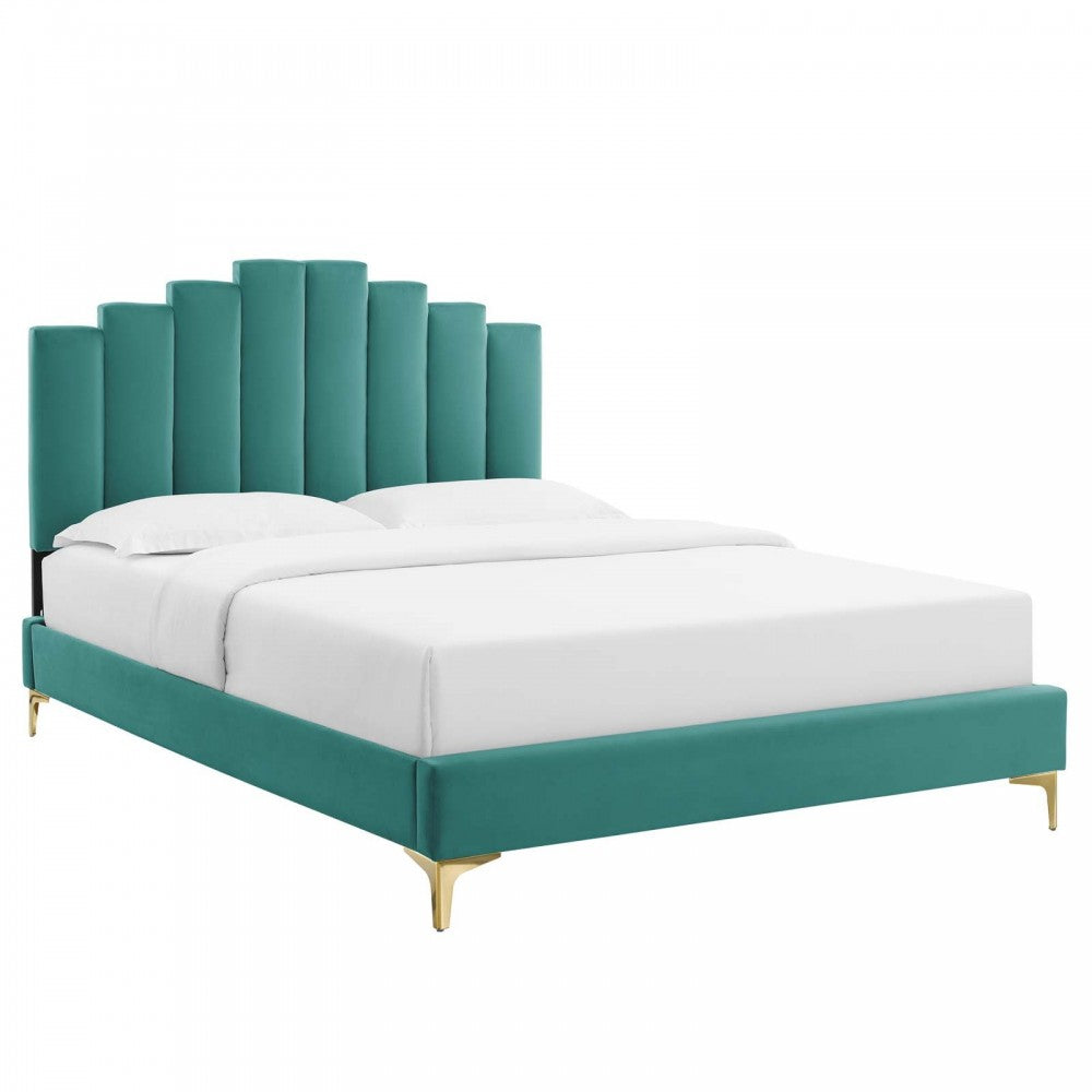 Elise King Performance Velvet Platform Bed, Teal, MOD-6881-TEA