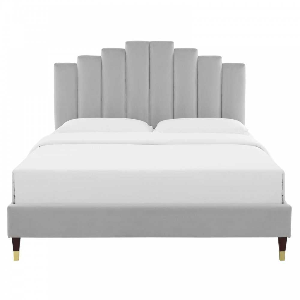 Elise King Performance Velvet Platform Bed, Light Gray, MOD-6875-LGR