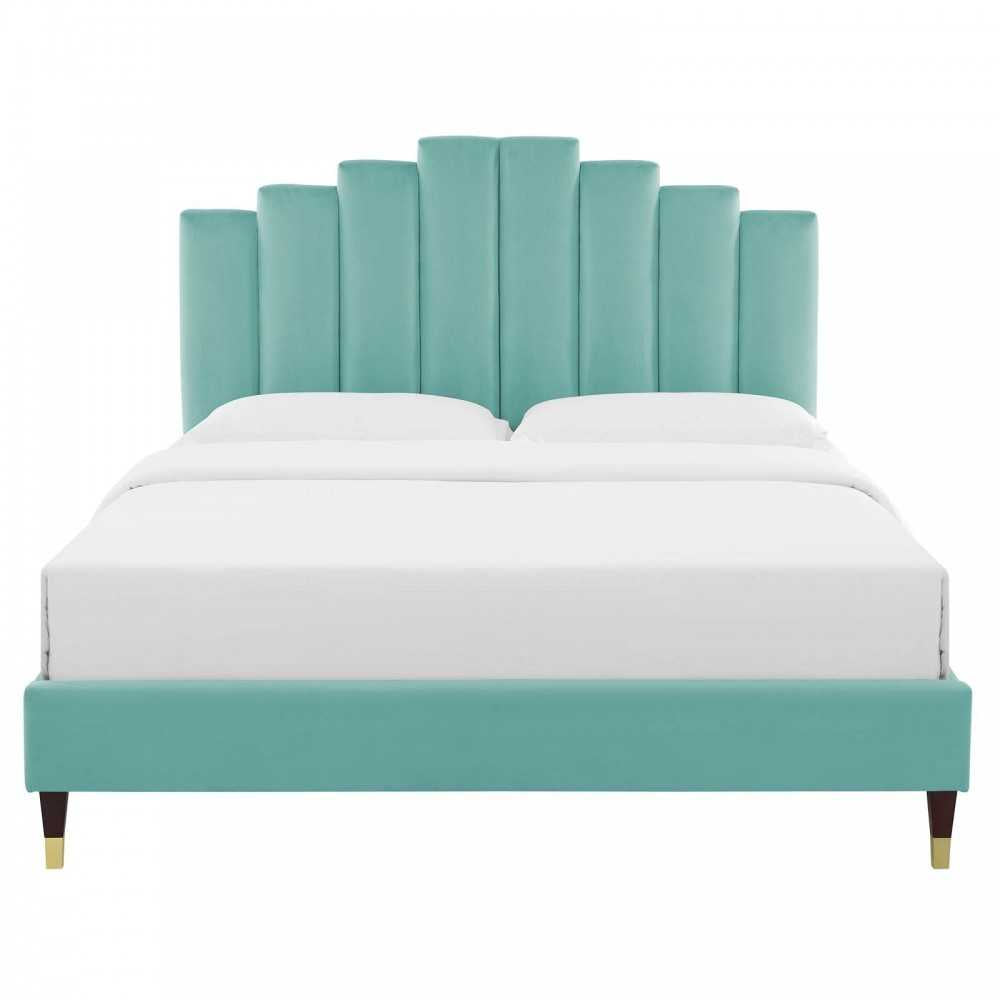 Elise King Performance Velvet Platform Bed, Mint, MOD-6875-MIN