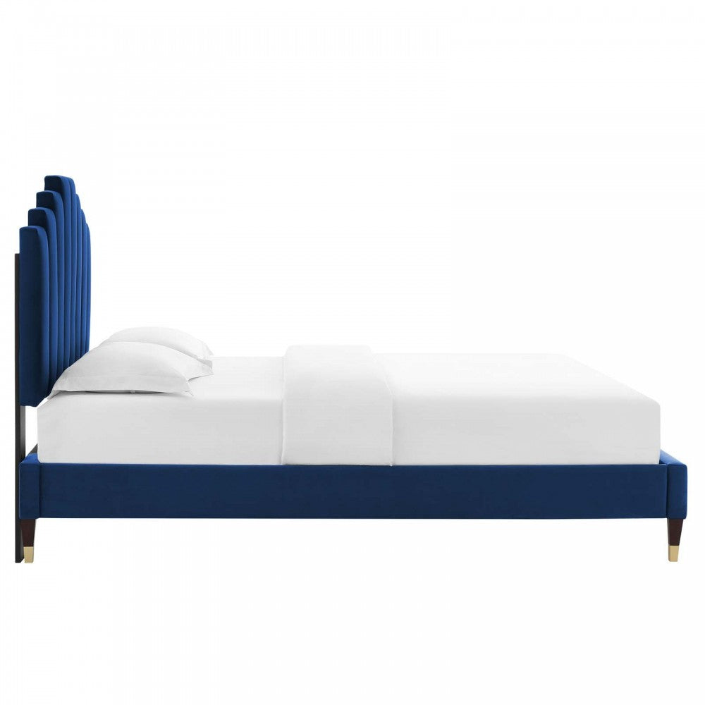 Elise King Performance Velvet Platform Bed, Navy, MOD-6875-NAV