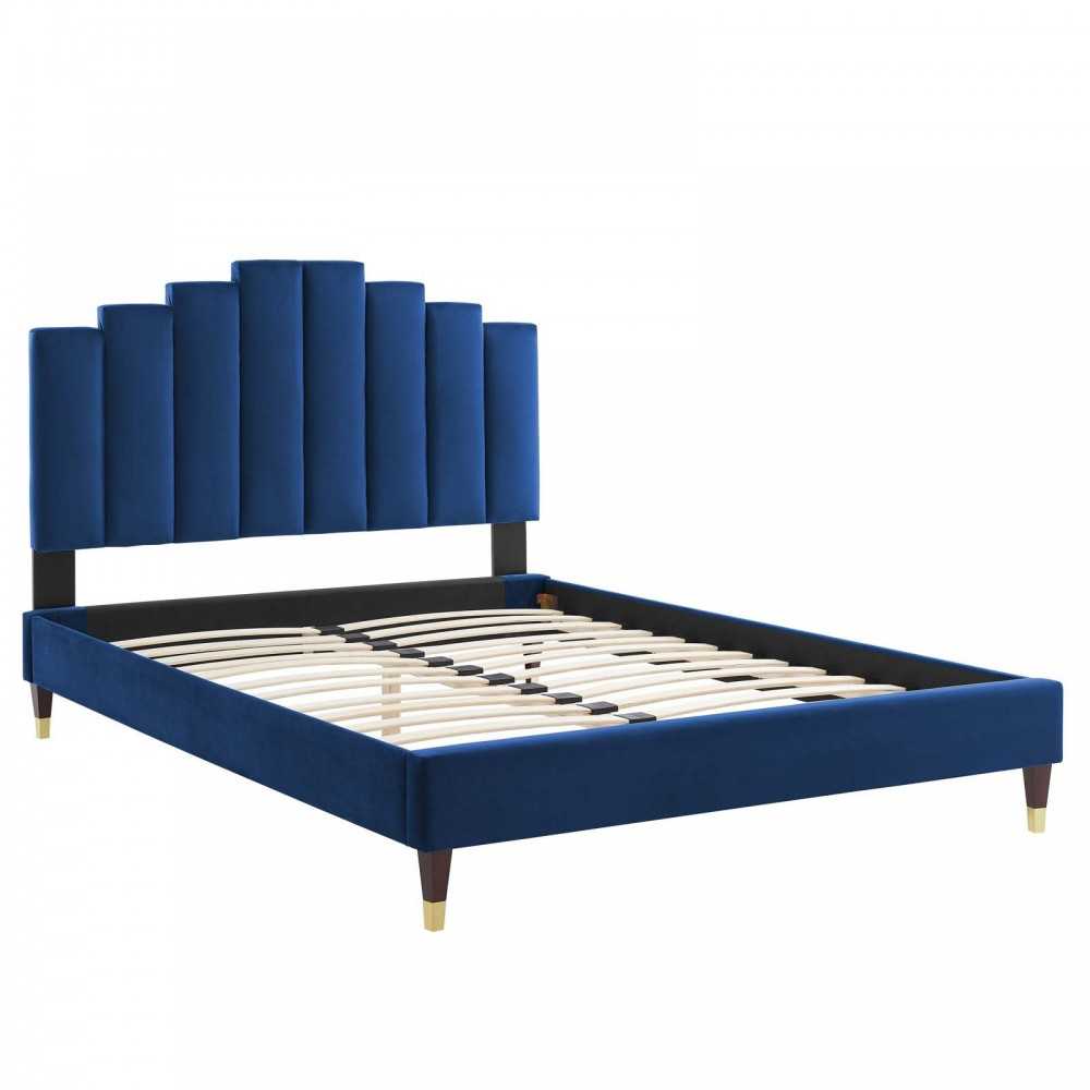 Elise King Performance Velvet Platform Bed, Navy, MOD-6875-NAV